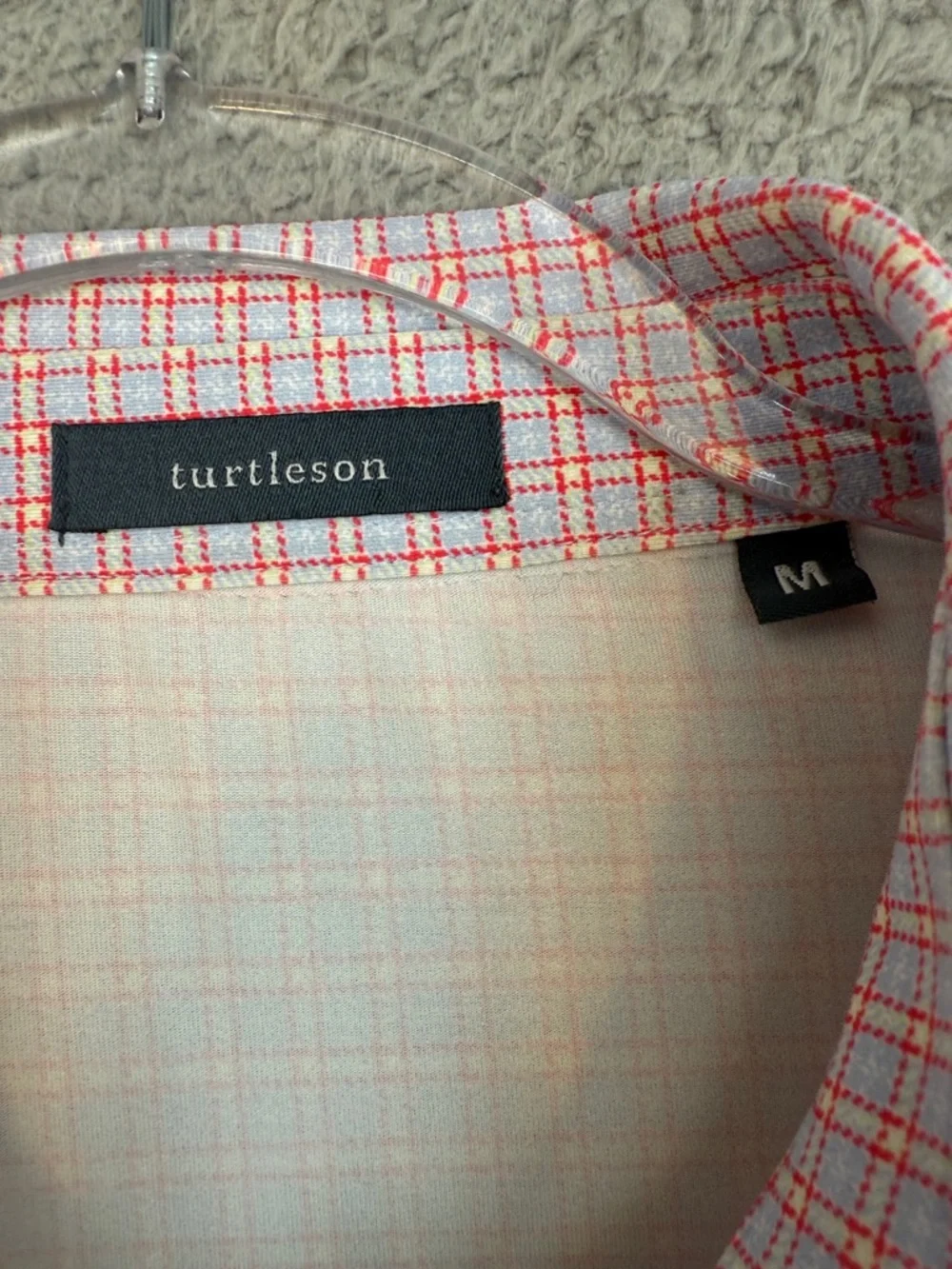 Turtleson Golf shirt Men's Medium short sleeve Pink Checkered Polo Stretch